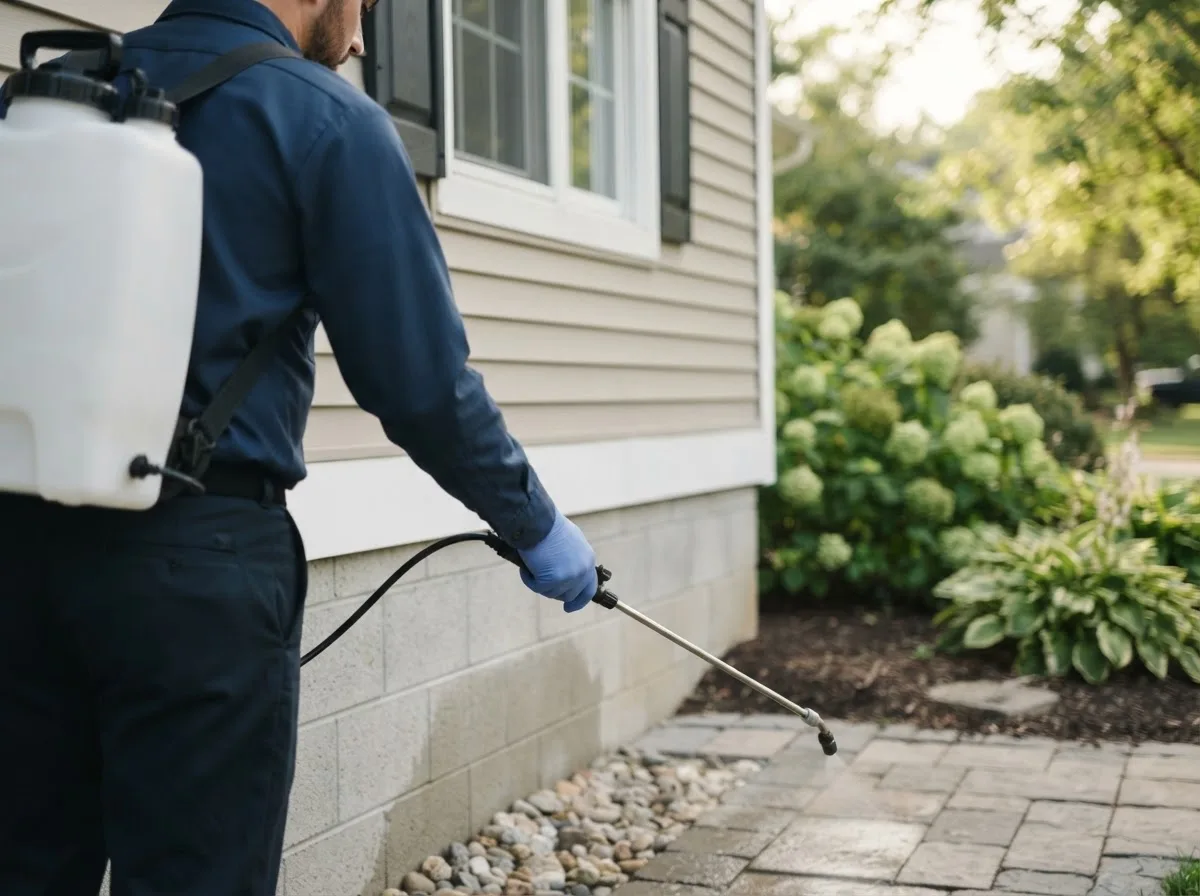 Pest control technician inspecting a home in Branson, MO